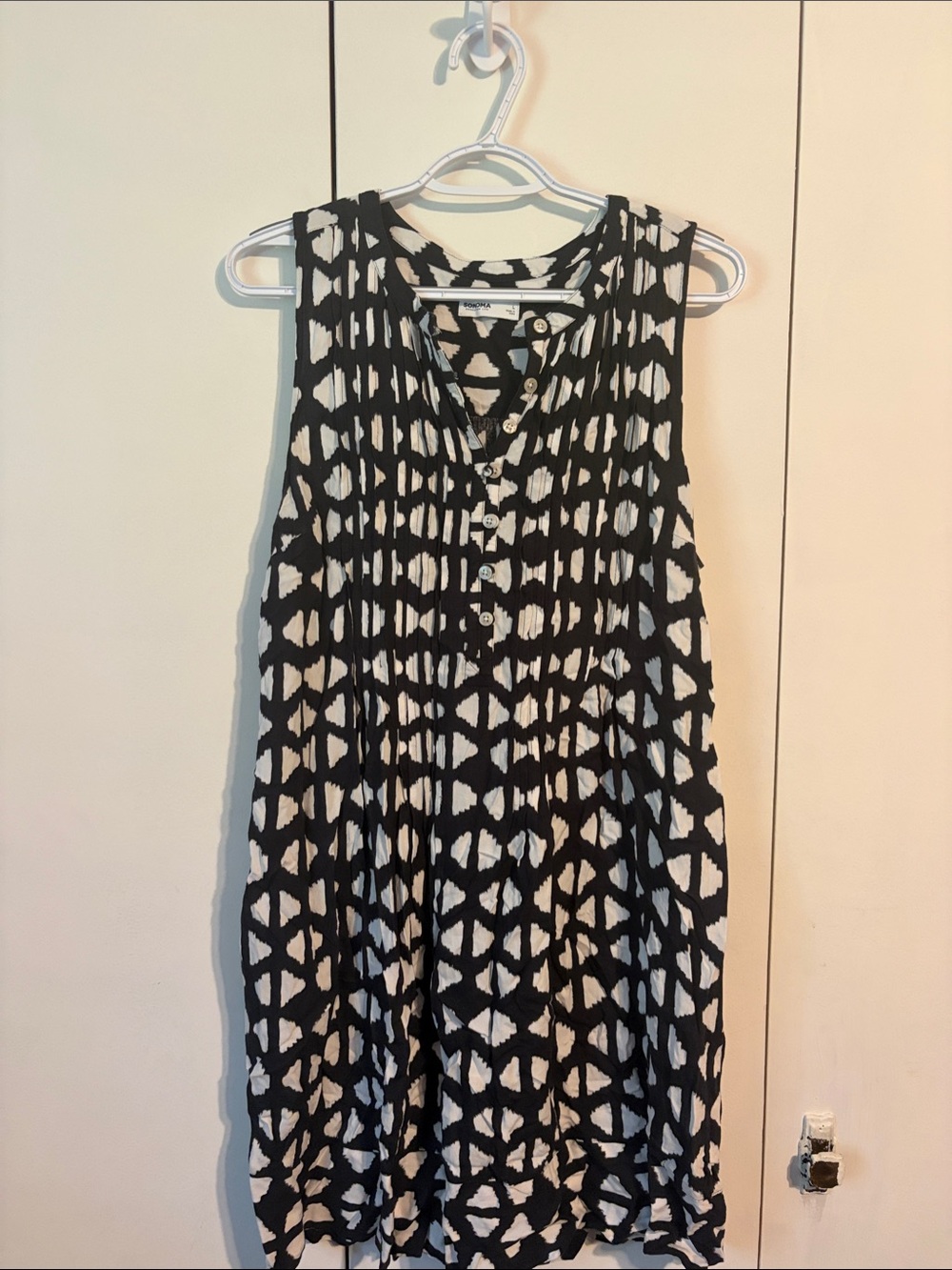 Sonoma Black and White Printed Sleeveless Mini Dress